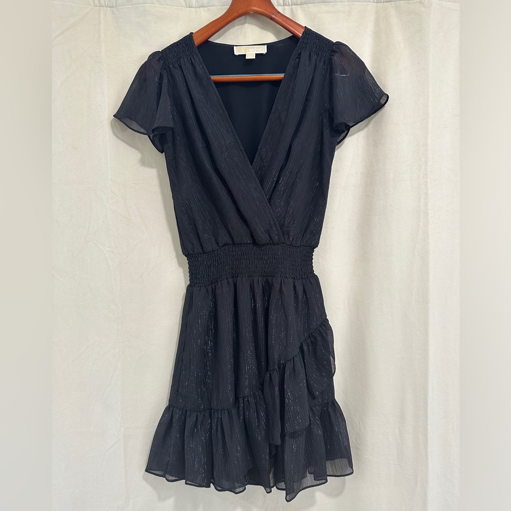 Michael Kors Metallic Crinkled Wrap Dress